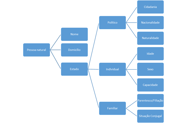 Individualização da pessoa natural: Estado 1) Político (cidadania, nacionalidade, naturalidade) 2) Individual (idade, sexo, capacidade) e 3) Familiar (parentesco, situação conjugal) 